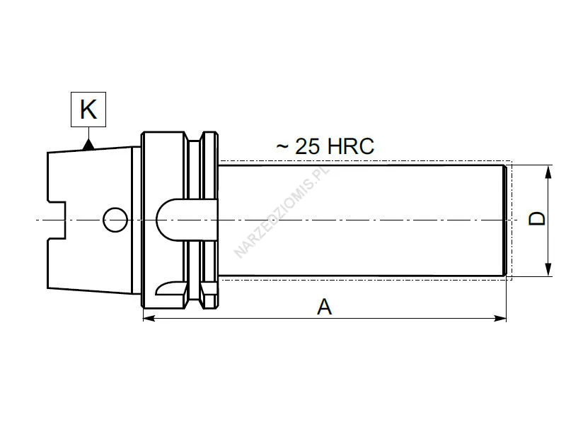 Rysunek techniczny: Trzpień półfabrykat z chw. HSK-A: T.7891 HSK100/FI97 250mm - KOLNO